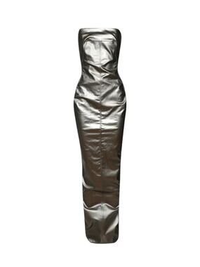 Rick Owens Bustier Minimalist Maxi Dress Gown Silver Gray Gun Metal IT 42